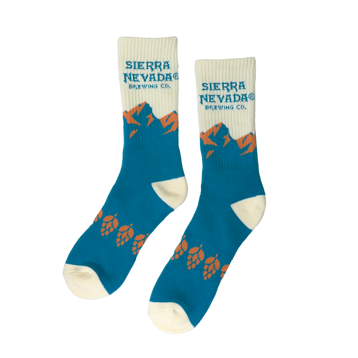 Sierra Nevada Blue Mountain Socks featuring mountain range and hop design