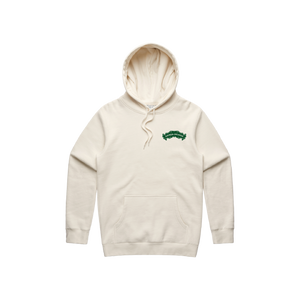 Thumbnail of Cream hoodie with a green logo on a white background