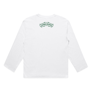 Thumbnail of White long-sleeve shirt with a logo on the chest against a white background