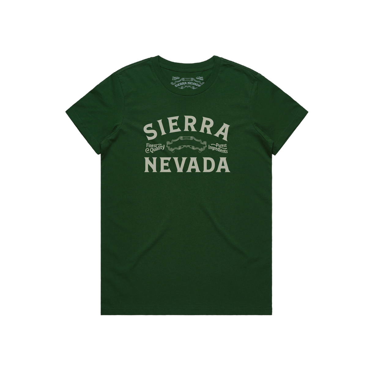Green t-shirt with 'Sierra Nevada' text on a white background