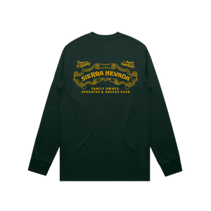 Thumbnail of Dark green long-sleeve shirt with yellow text on a white background