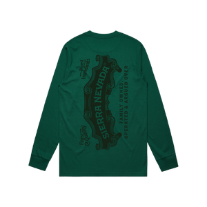 Thumbnail of Green long-sleeve shirt with black graphic design on a white background