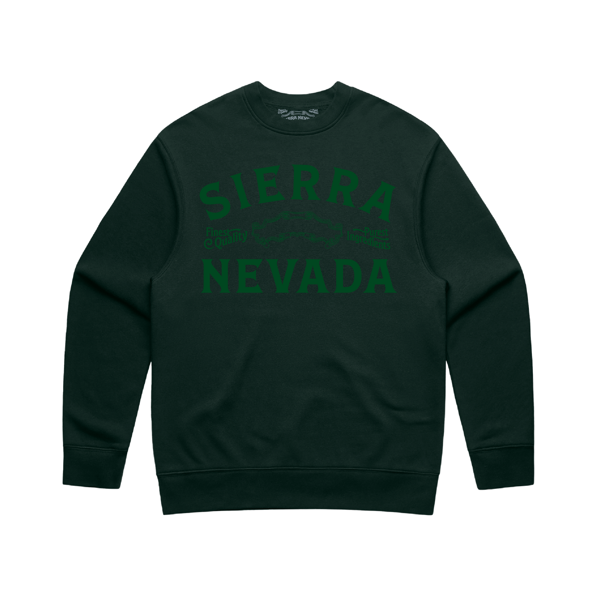 Dark green sweatshirt with 'Sierra Nevada' text on a white background