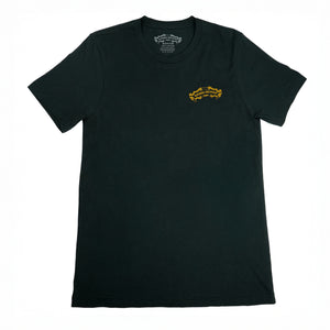 Thumbnail of Black t-shirt with a yellow logo on a white background