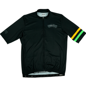 Thumbnail of A black short-sleeve cycling jersey with a full-length front zipper, featuring a green outlined 'Sierra Nevada' logo on the left chest and three diagonal stripes in green, yellow, and black on the right sleeve.