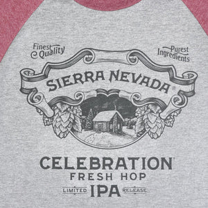 Thumbnail of Gray and red baseball shirt with Sierra Nevada Celebration Fresh Hop IPA design on a white background