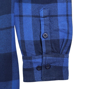 Thumbnail of Blue plaid shirt with buttons on a white background