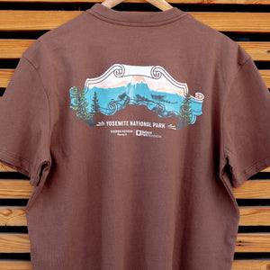Thumbnail of Brown t-shirt with Yosemite National Park graphic on a wooden slat background