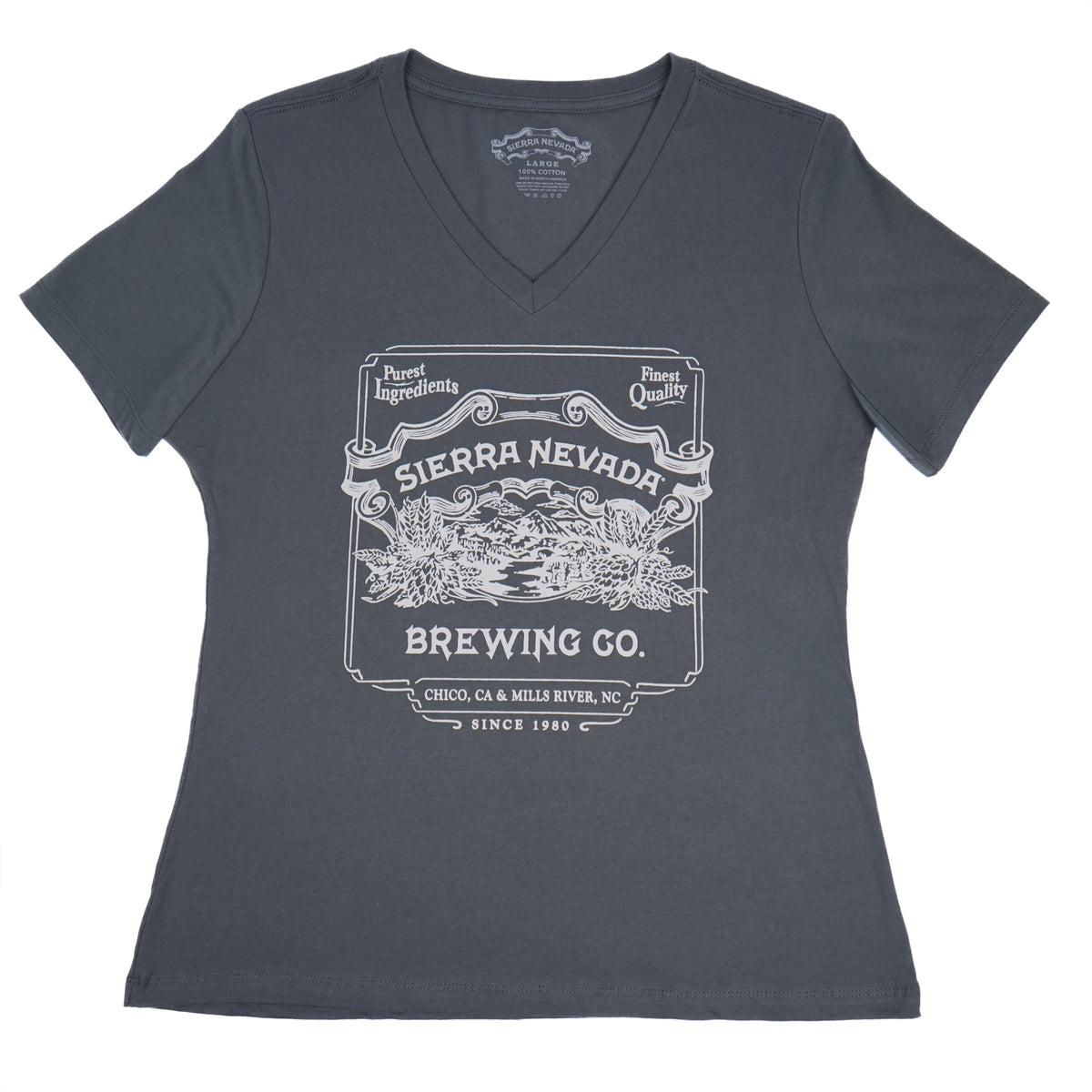 Gray t-shirt with Sierra Nevada Brewing Co. logo on a white background