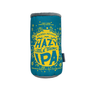 Thumbnail of A teal and yellow can-shaped plush dog toy featuring the 'Hazy Little Thing IPA' logo from Sierra Nevada, shown on a plain white background.
