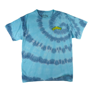Thumbnail of Blue tie-dye t-shirt with a logo on a white background