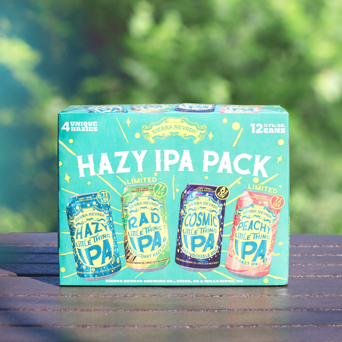 Sierra Nevada Hazy IPA Pack on a table outside