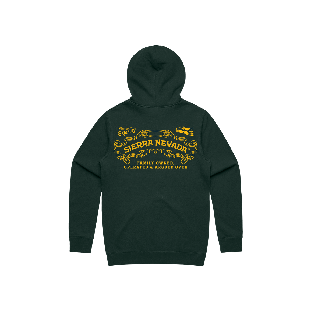 Green hoodie with yellow Sierra Nevada logo on a white background