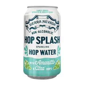 Thumbnail of A 16 oz aluminum can of Sierra Nevada Hop Splash Sparkling Hop Water with Amarillo & Citra hops, featuring a white label with teal and navy text and graphics on a white background.