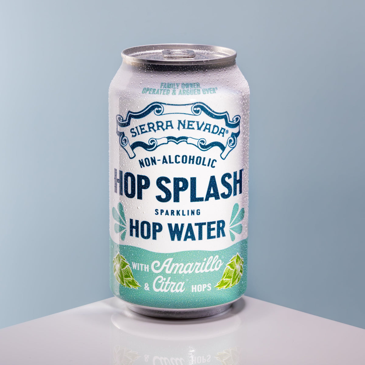 Can of Sierra Nevada Hop Splash Sparkling Hop Water on a light gray background