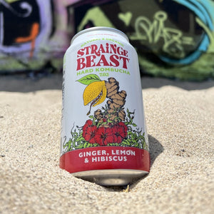 Thumbnail of Strainge Beast hard kombucha in front of mural