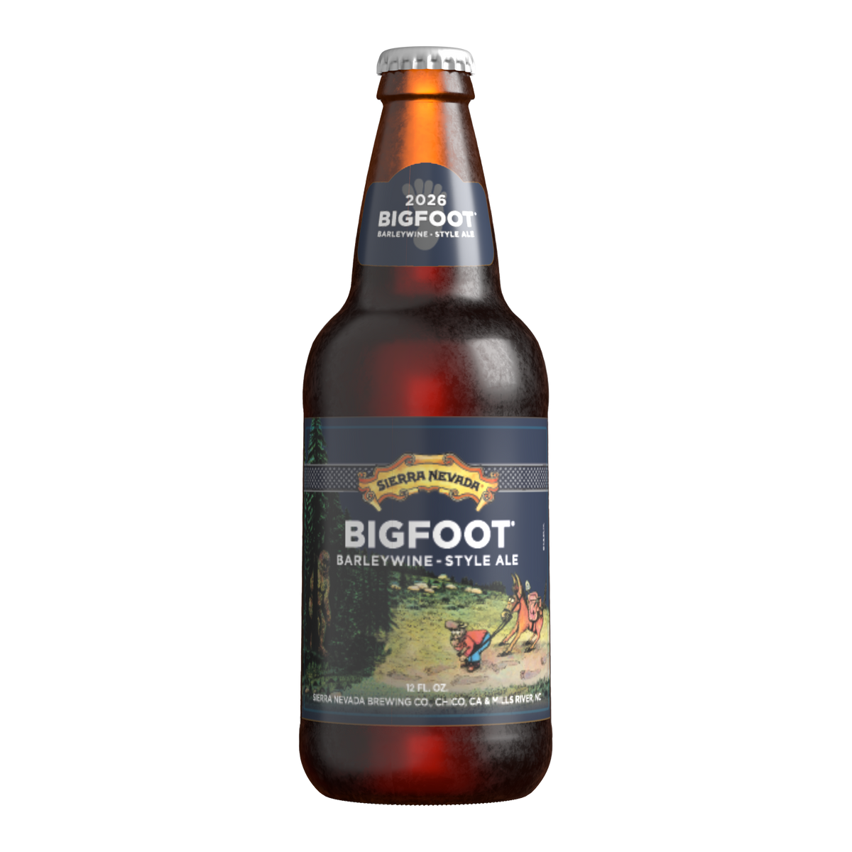 Sierra Nevada Bigfoot beer bottle on a white background