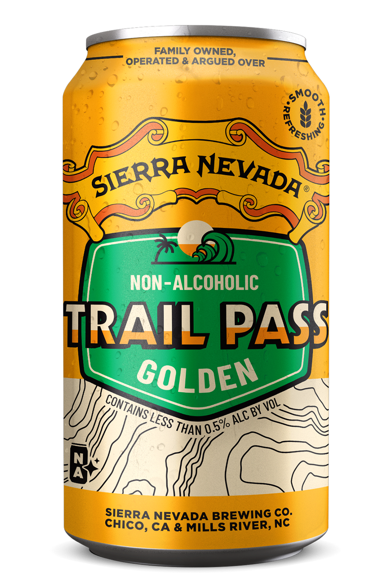 An individual can of Sierra Nevada non-alcoholic Trail Pass Golden brew