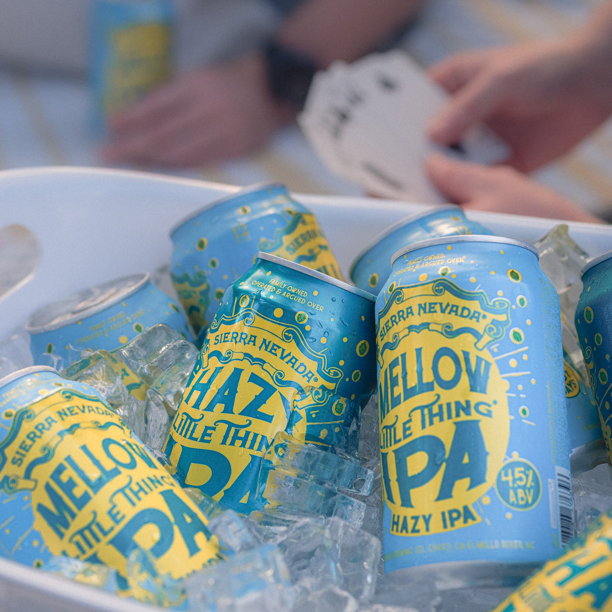 Sierra Nevada Mellow Little Thing cans on ice in a bucket