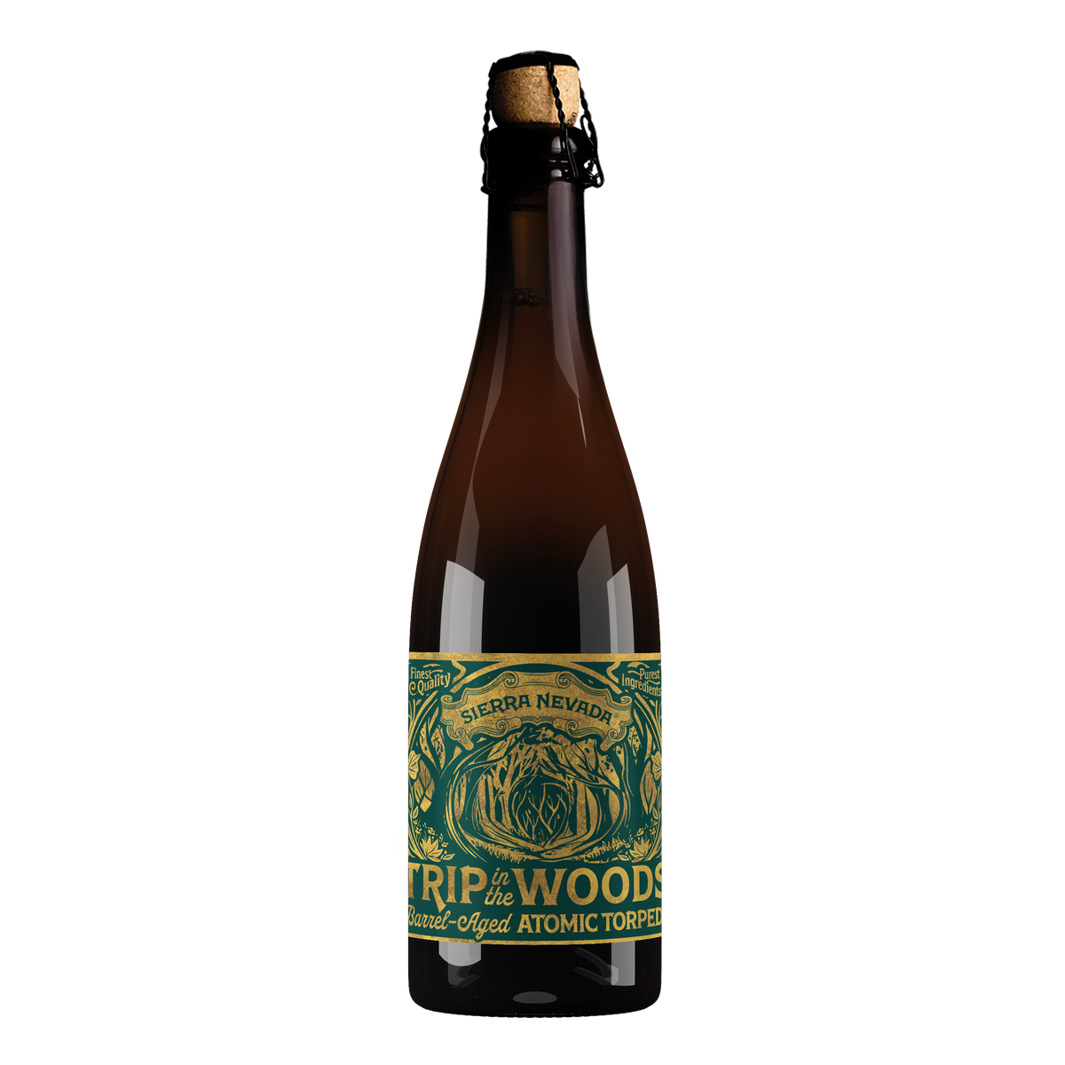 Beer bottle with a label on a white background