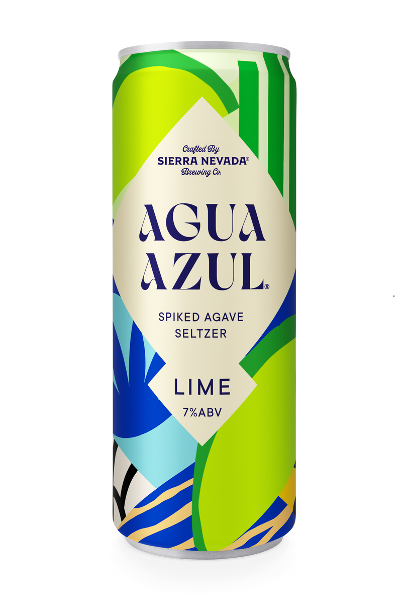 Agua Azul Spiked Agave Seltzer Lime can with colorful design on a white background