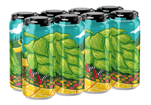 Thumbnail of Set of eight beer cans with hop design on a white background