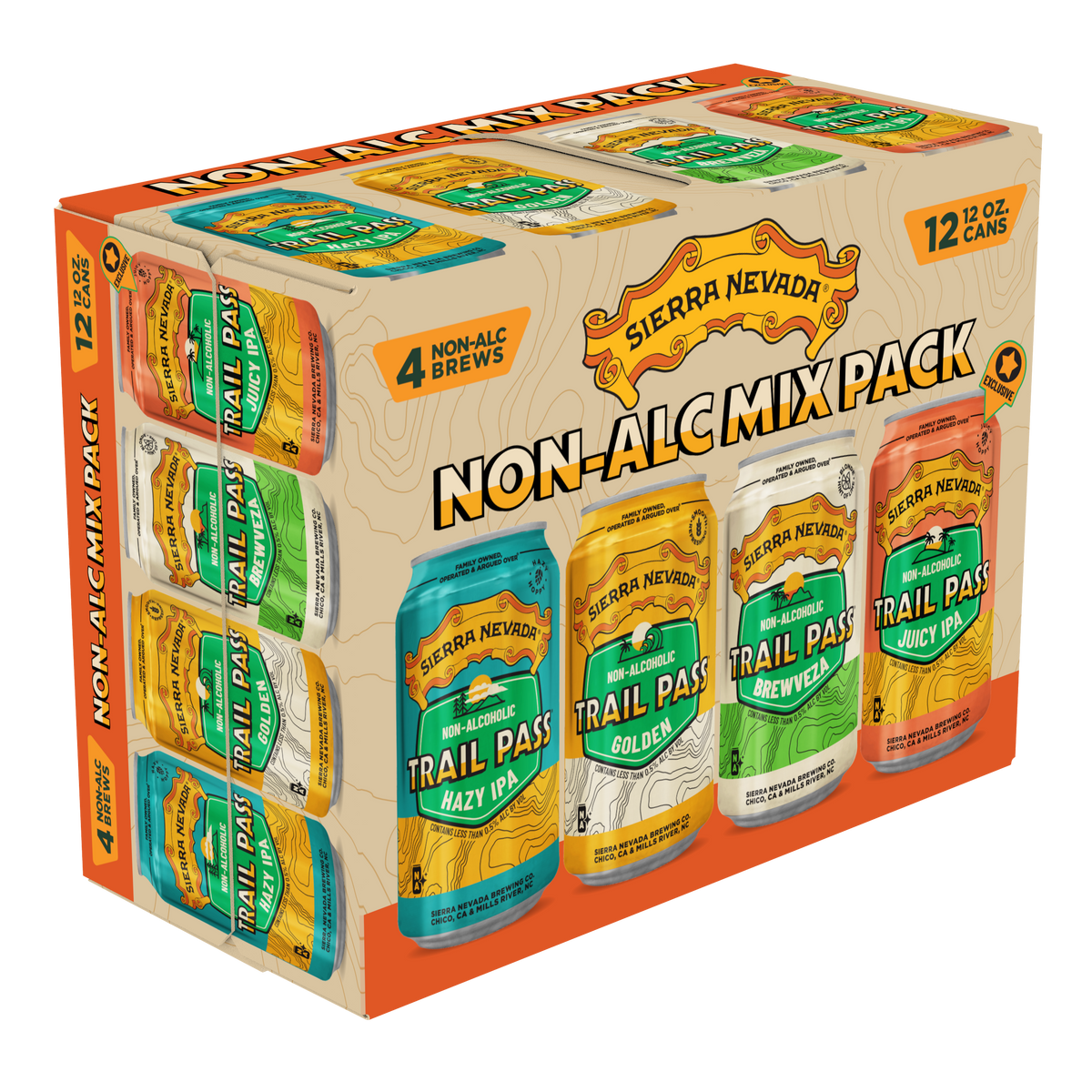 Sierra Nevada Non-Alc Mix Pack of beer cans on a white background