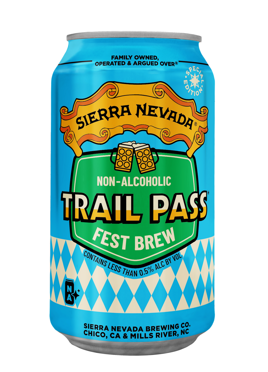 Sierra Nevada Trail Pass non-alcoholic fest brew can on a white background