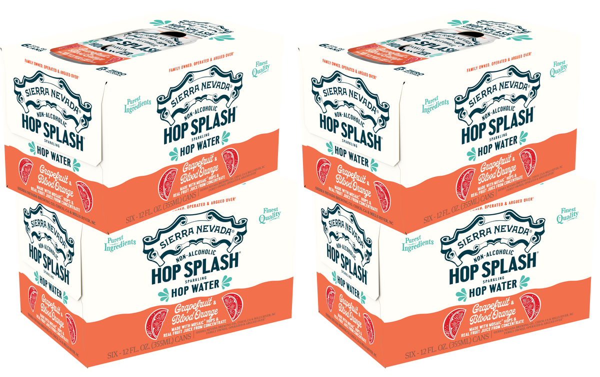 24-pack of Sierra Nevada Hop Splash Grapefruit & Blood Orange sparkling hop water cans 