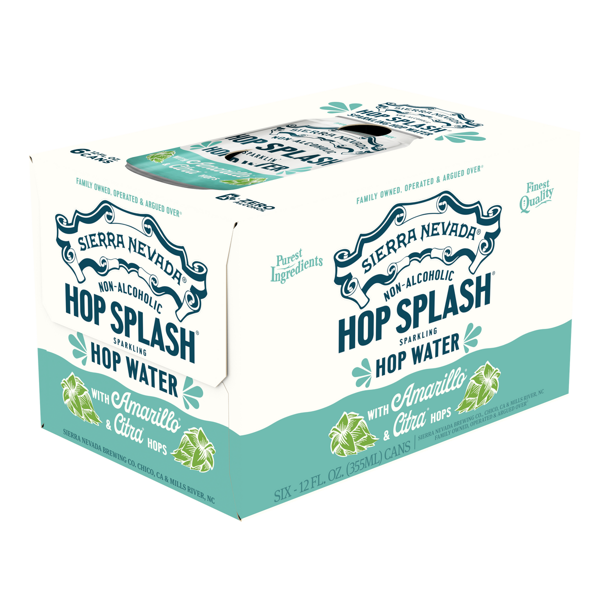 Box of Sierra Nevada Hop Splash non-alcoholic hop water on a white background