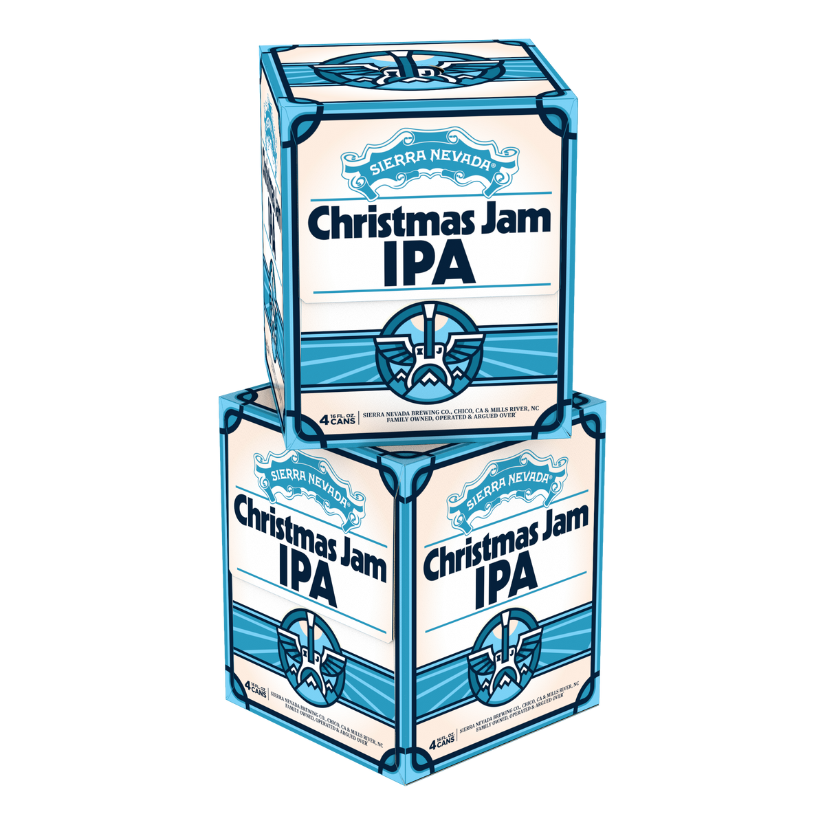 Two boxes of Sierra Nevada Christmas Jam IPA on a white background
