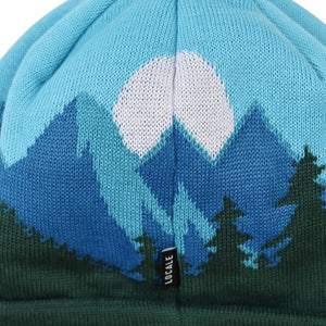 Thumbnail of Knitted beanie with mountain and forest design, featuring the brand 'Locale'.