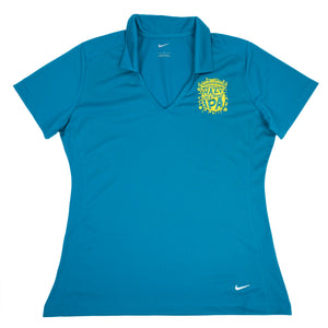 Thumbnail of Blue Nike polo shirt with yellow logo on a white background
