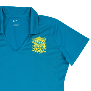 Thumbnail of Blue shirt with yellow graphic design on a white background