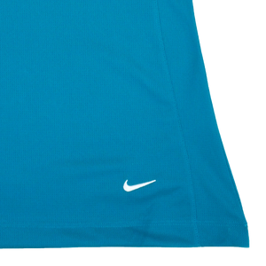 Thumbnail of Close-up of a blue fabric with a white Nike logo.