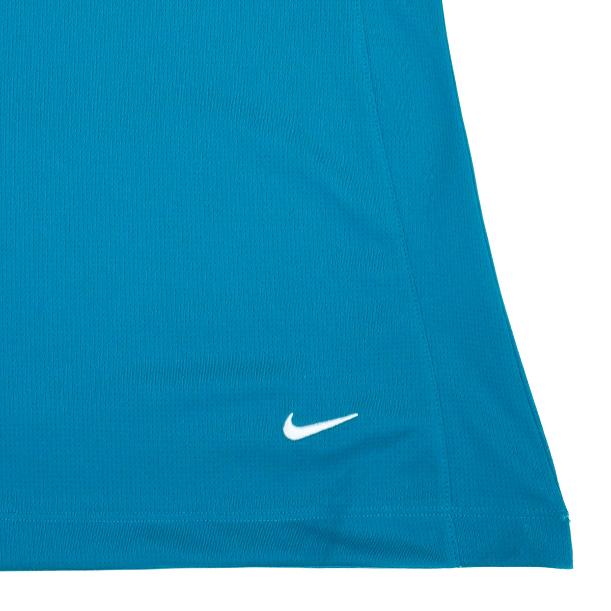Close-up of a blue fabric with a white Nike logo.