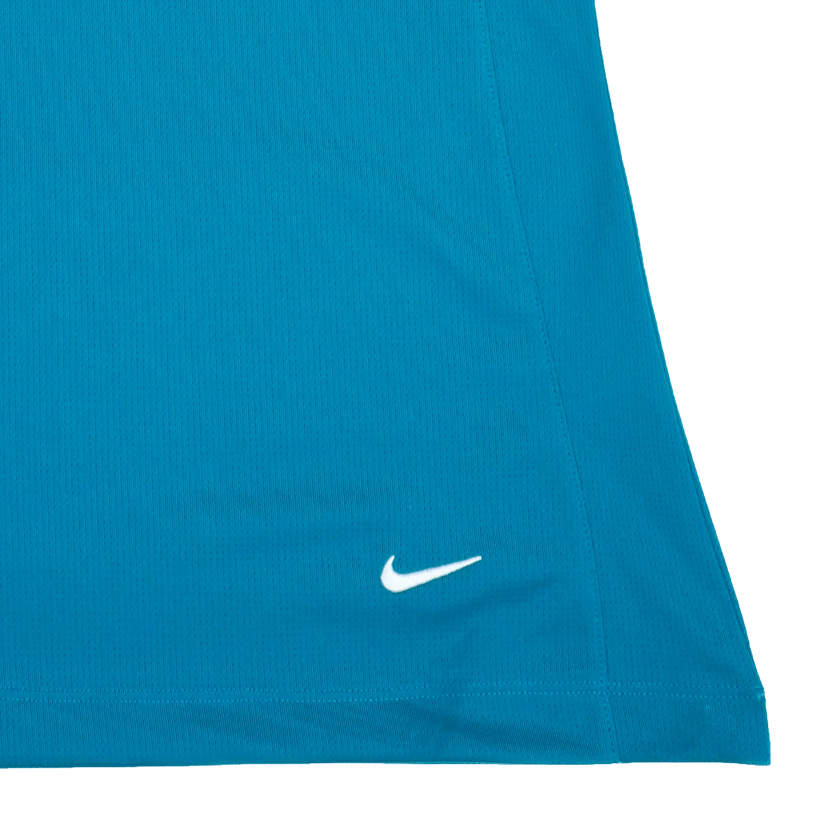 Close-up of a blue fabric with a white Nike logo.