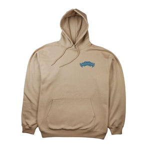 Thumbnail of Beige hoodie with a logo on the chest against a white background