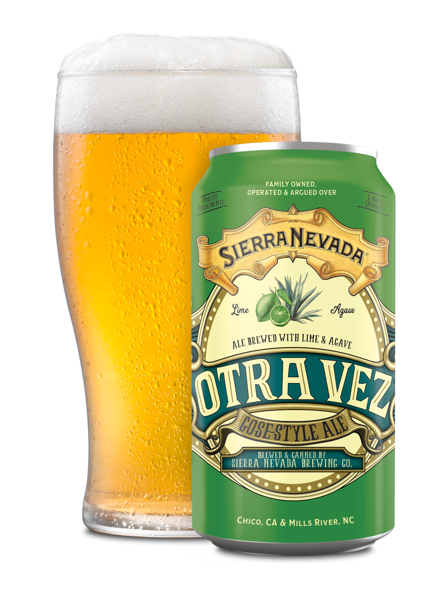 Sierra Nevada Brewing Co. Otra Vez 12oz can beside a freshly poured pint glass of beer