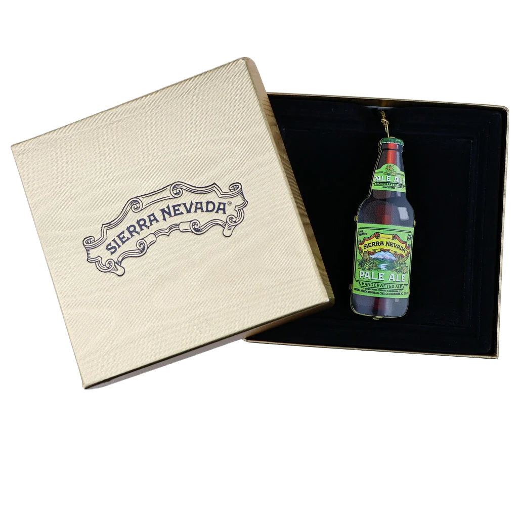 Sierra Nevada beer bottle ornament in a branded box