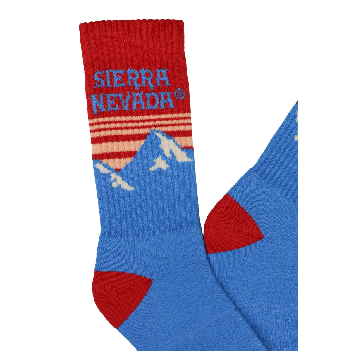 Blue and red sock with 'Sierra Nevada' branding on a white background