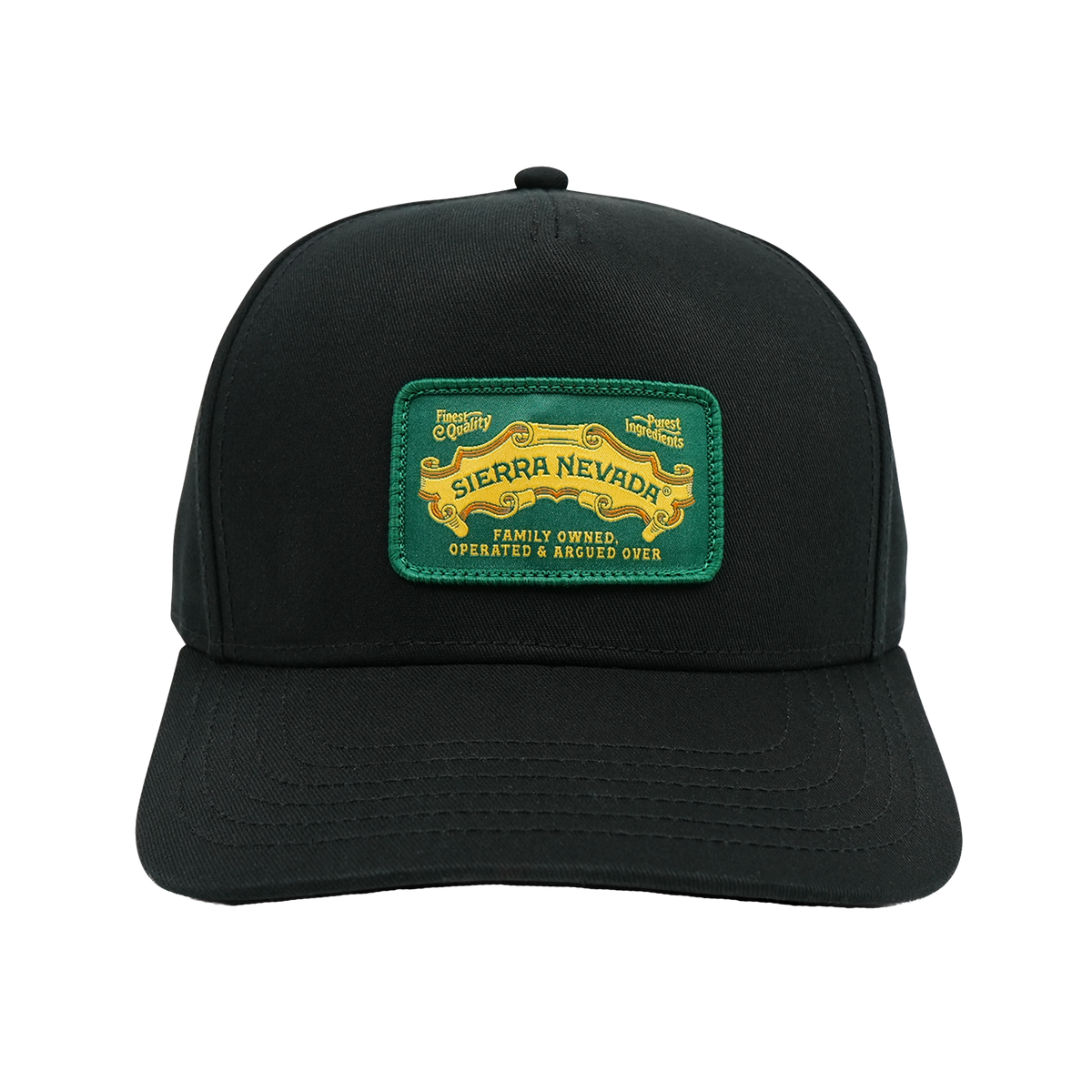 Black cap with a Sierra Nevada logo patch on a white background