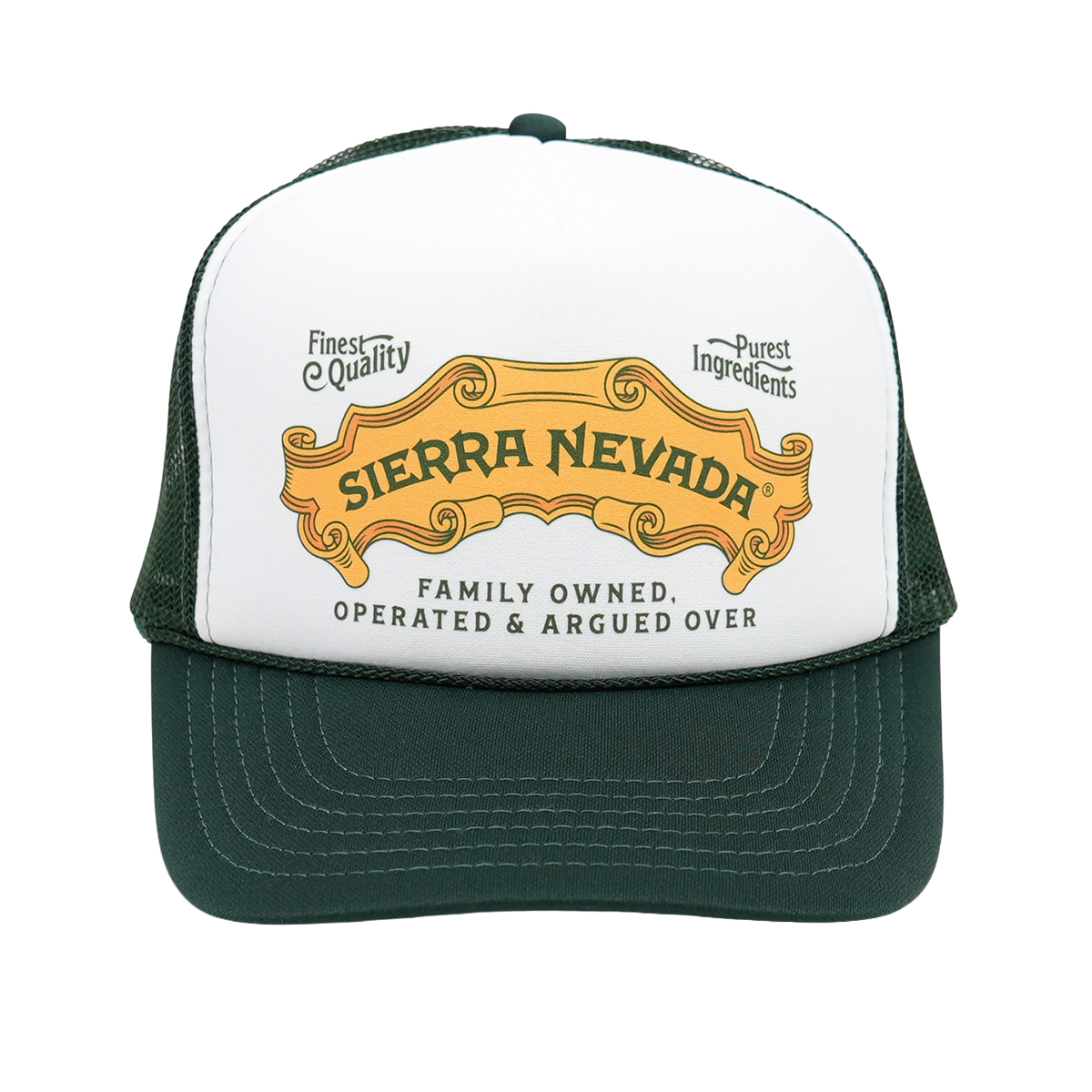 Trucker hat with Sierra Nevada branding on a white background