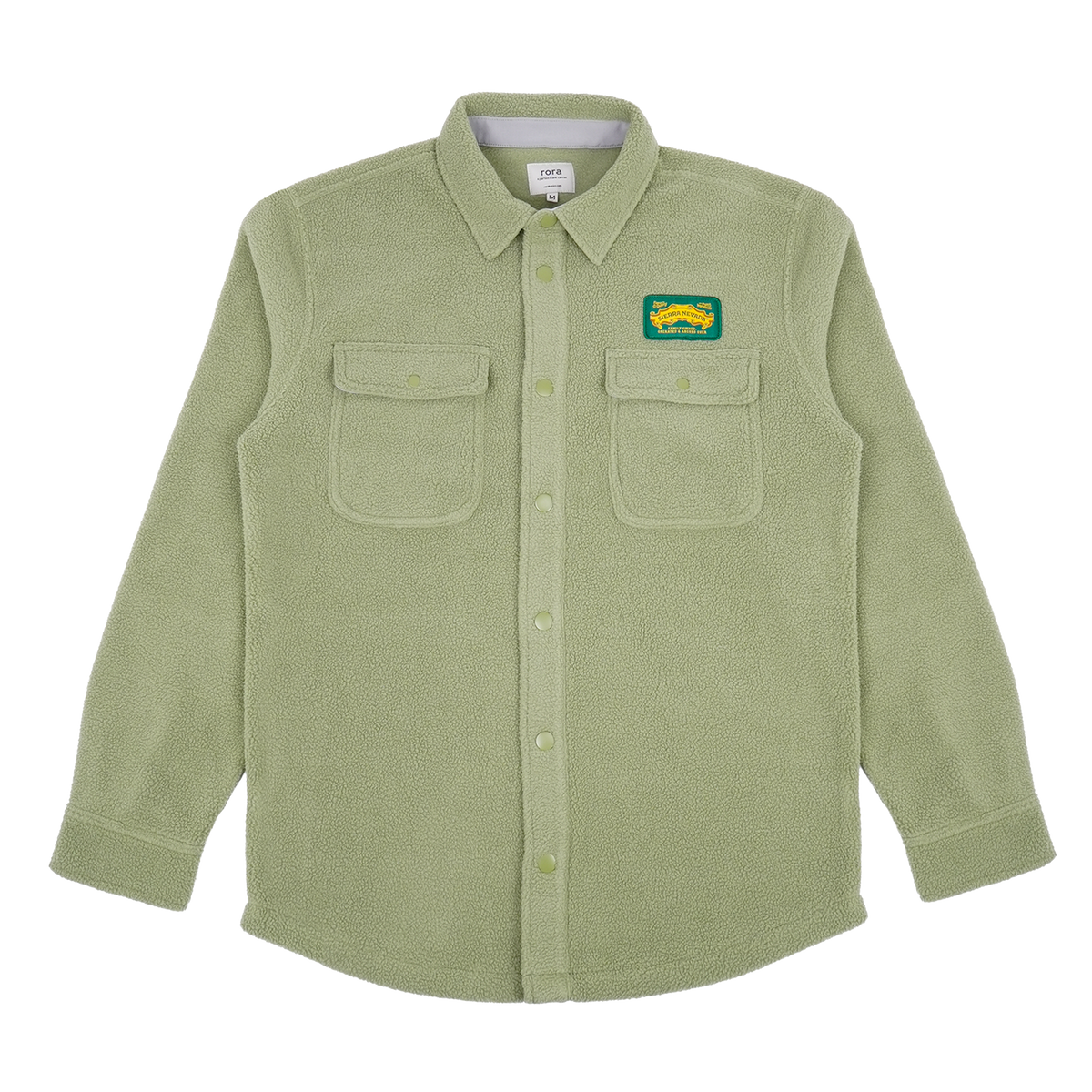 Green shirt with a logo on a white background