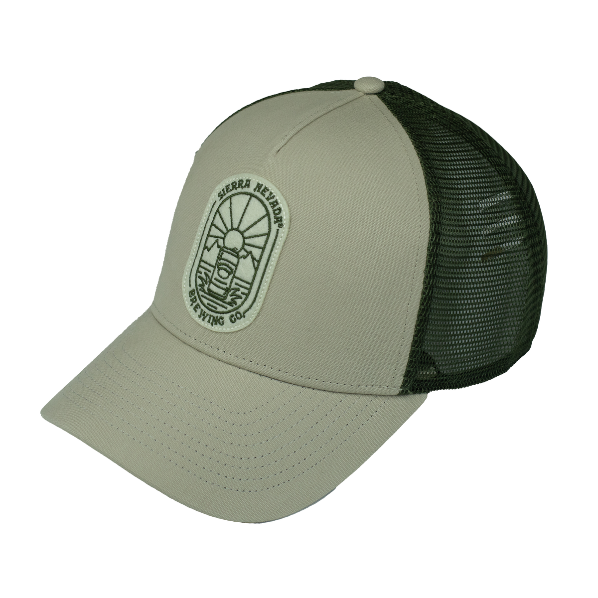 SNBC Beer Can Sunshine Trucker Hat in Stone/Olive