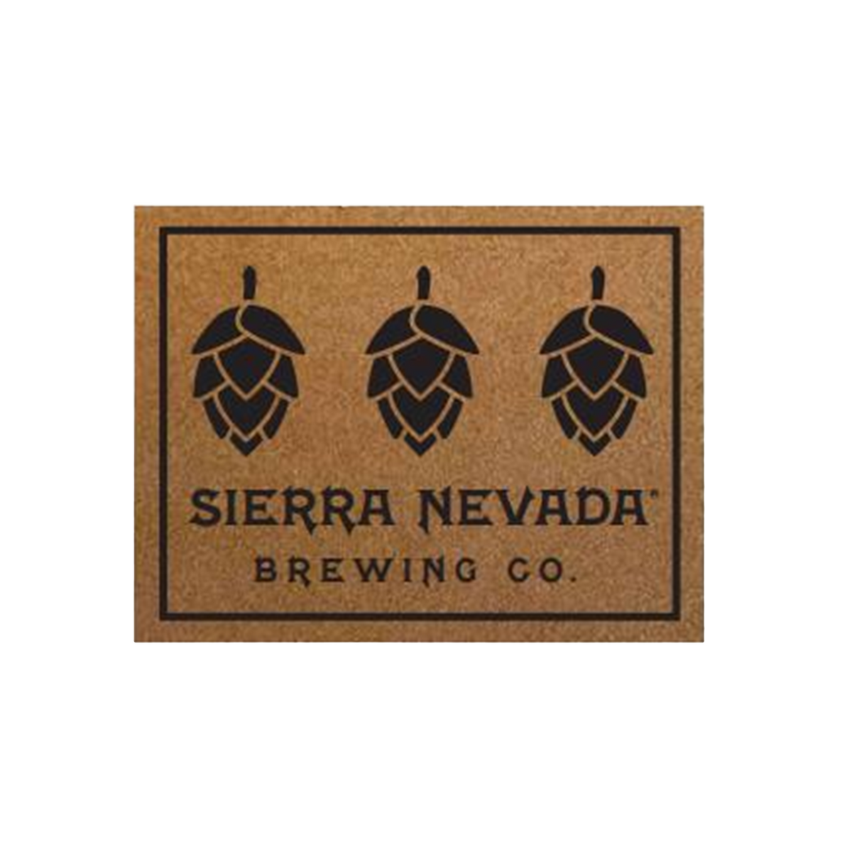 A rectangular brown patch featuring three black hop cone illustrations and the text 'SIERRA NEVADA BREWING CO.' in black, shown on a plain white background.