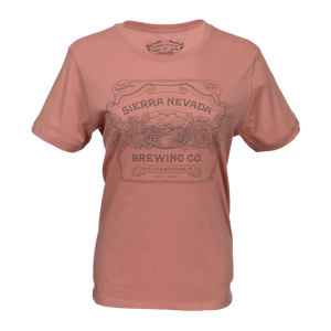 Thumbnail of A short-sleeve crewneck t-shirt in a dusty rose or mauve color, featuring a dark brown vintage-style 'Sierra Nevada Brewing Co.' graphic printed on the front.