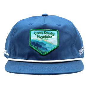 Thumbnail of Blue cap with 'Great Smoky Mountains' patch on a white background