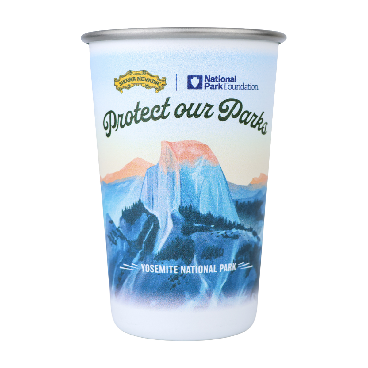 Cup with Yosemite National Park design and 'Protect our Parks' text on a white background