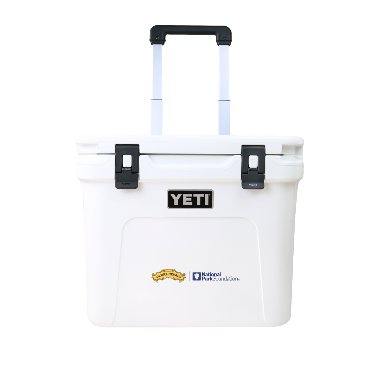 White YETI cooler with National Park Foundation logo on a white background